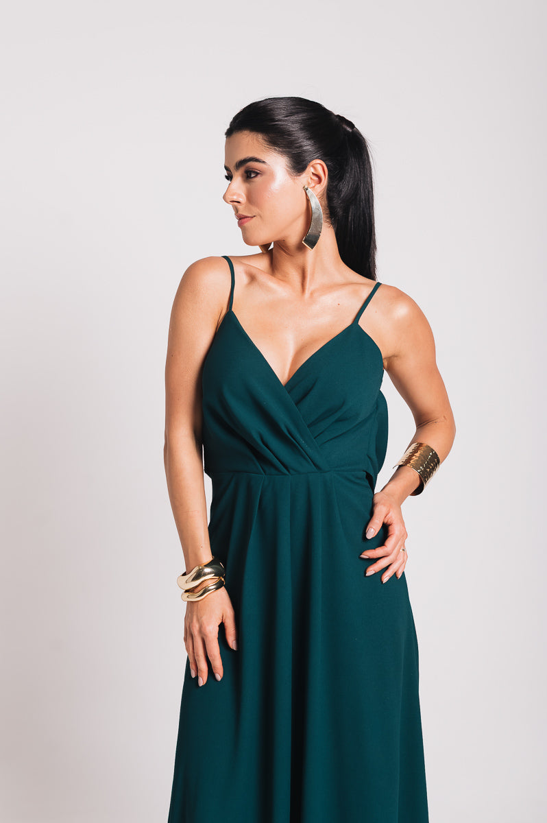 Vestido Longo Decote Costas Regina Verde Botanik Saphir