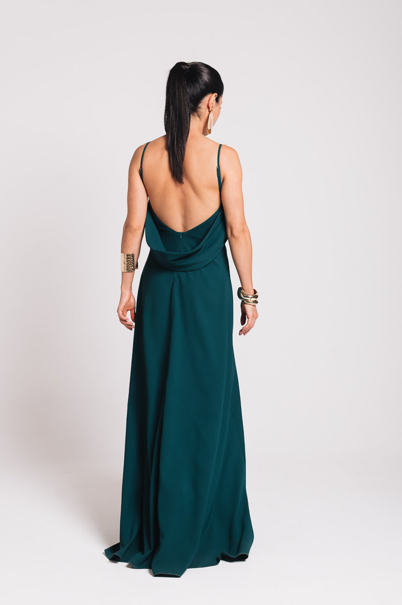 Vestido Longo Decote Costas Regina Verde Botanik Saphir