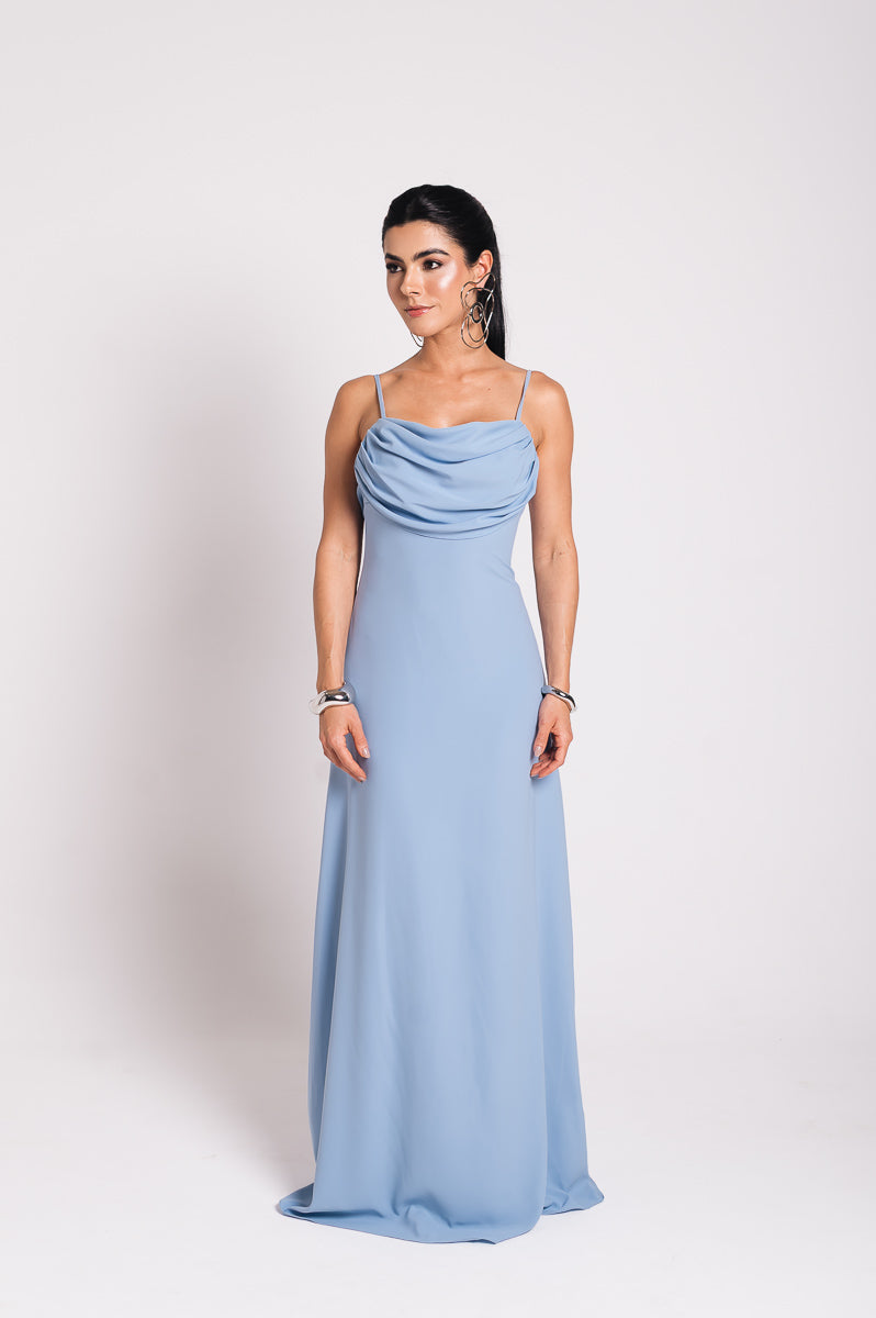Vestido Longo Fluido Zélia Azul Serenity Saphir