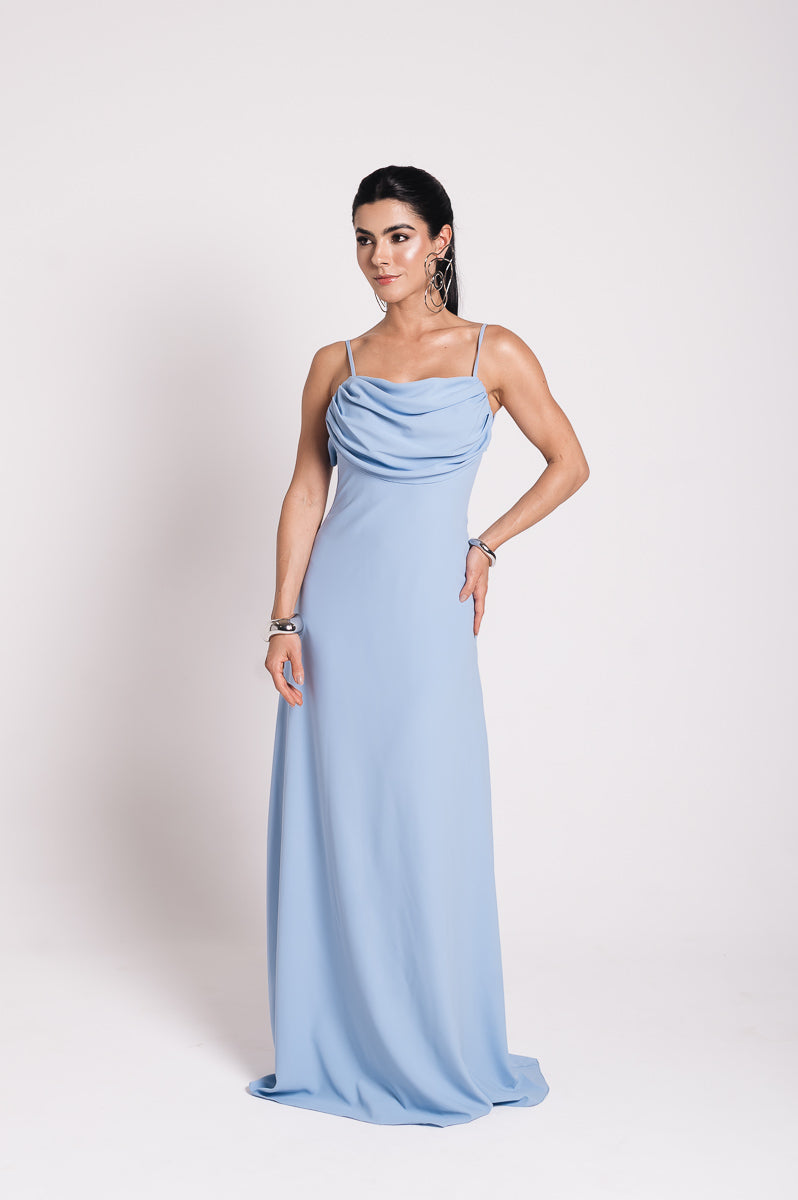 Vestido Longo Fluido Zélia Azul Serenity Saphir