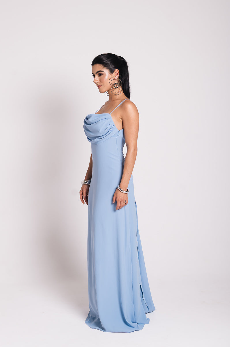 Vestido Longo Fluido Zélia Azul Serenity Saphir
