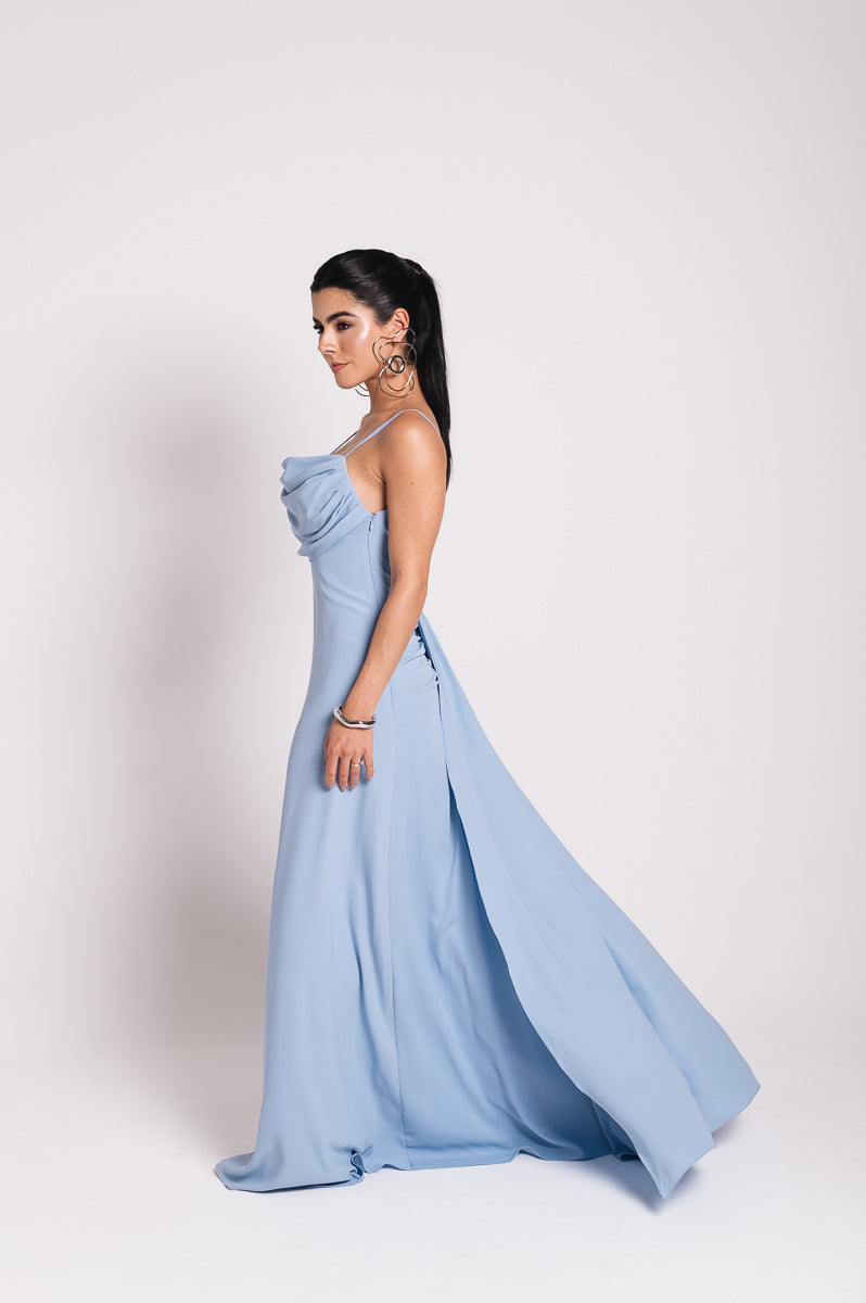 Vestido Longo Fluido Zélia Azul Serenity Saphir