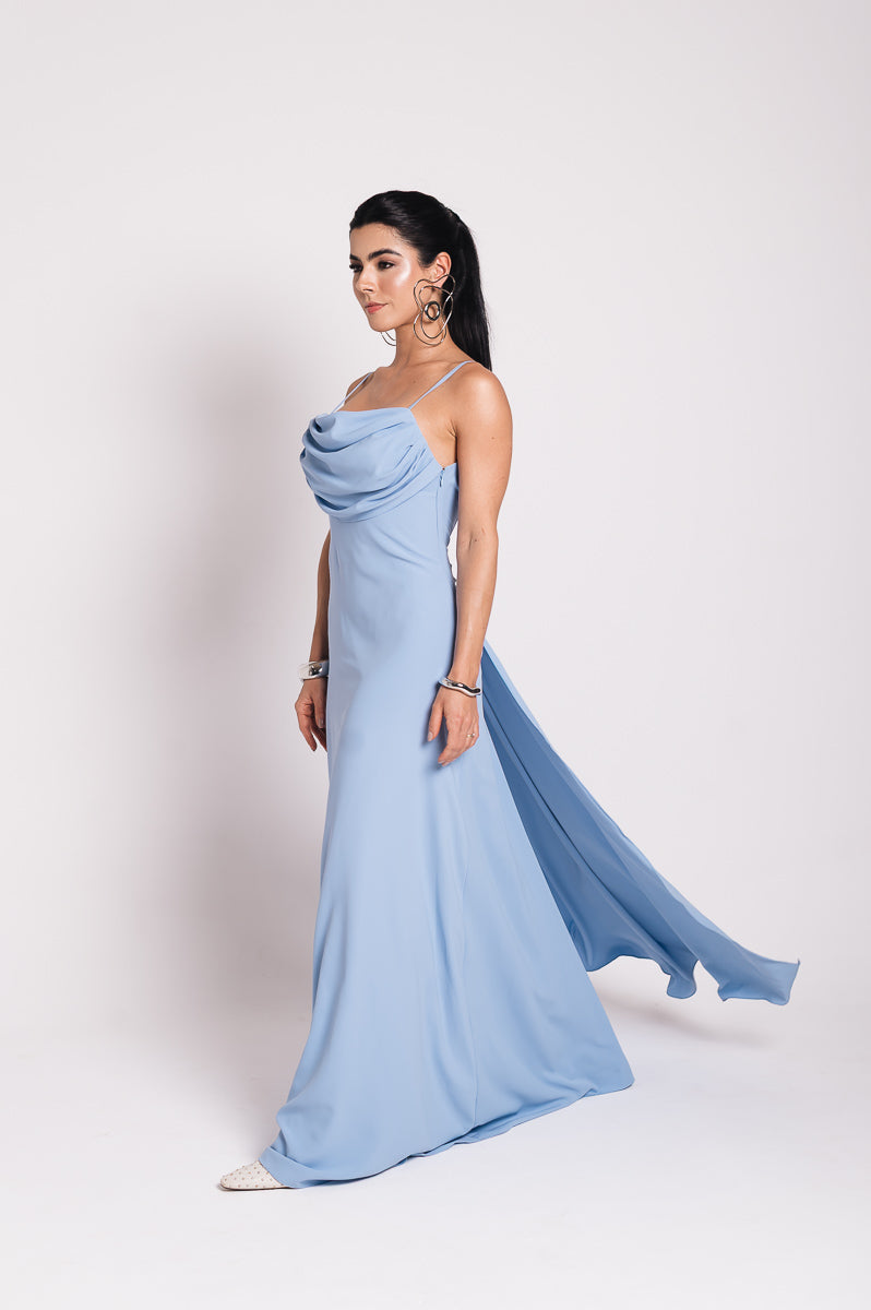 Vestido Longo Fluido Zélia Azul Serenity Saphir