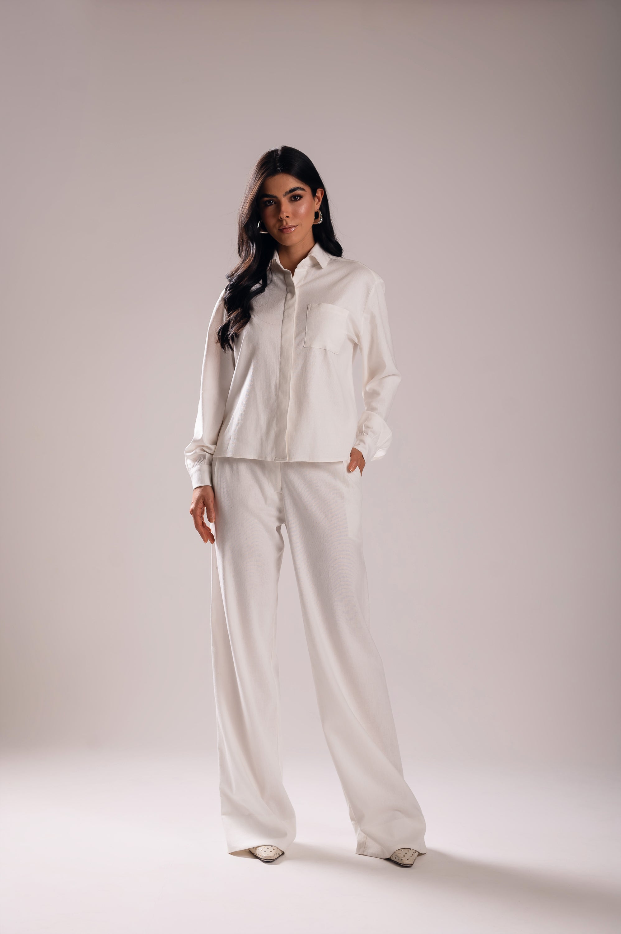 Calça Pantalona Linho Olívia Off White Saphir