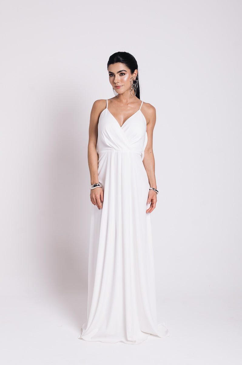 Vestido Longo Decote Costas Regina Off White Saphir