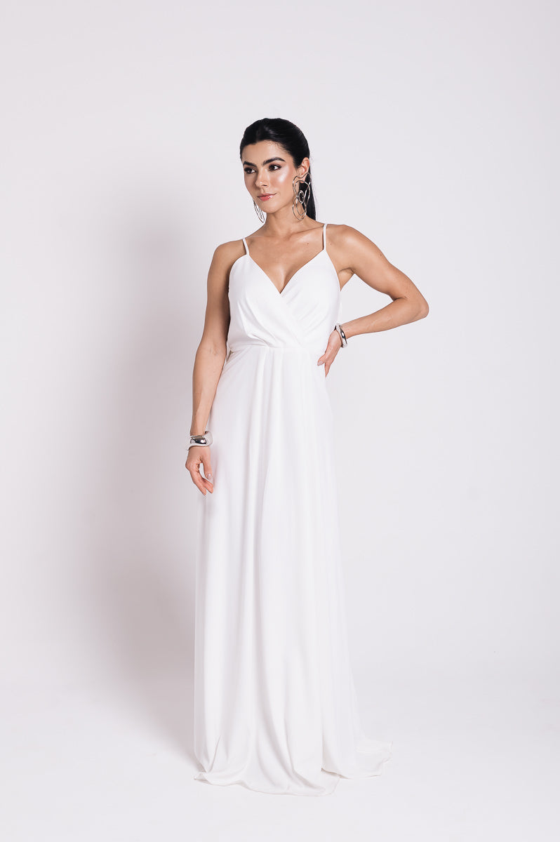 Vestido Longo Decote Costas Regina Off White Saphir