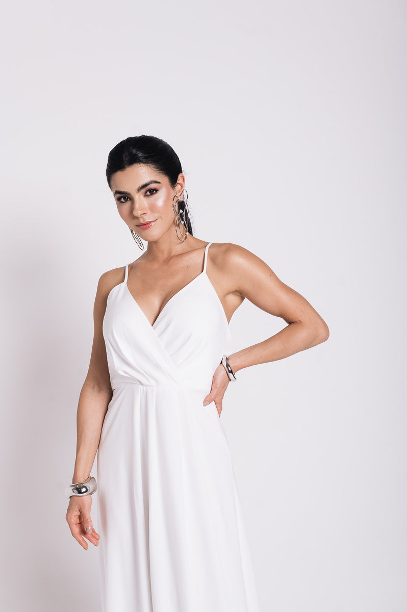 Vestido Longo Decote Costas Regina Off White Saphir