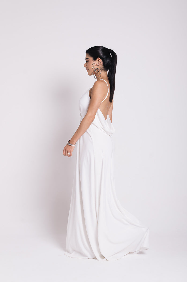 Vestido Longo Decote Costas Regina Off White Saphir