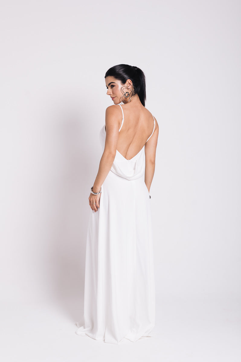 Vestido Longo Decote Costas Regina Off White Saphir
