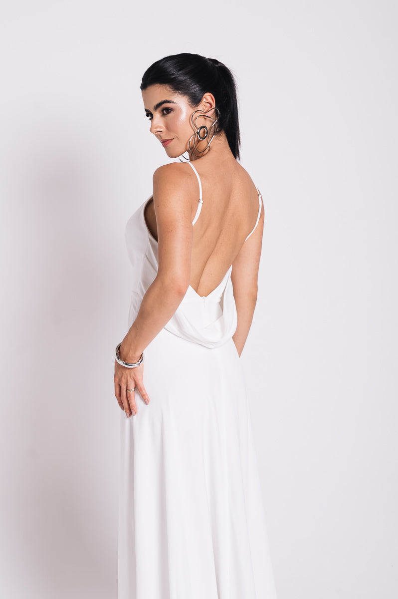 Vestido Longo Decote Costas Regina Off White Saphir
