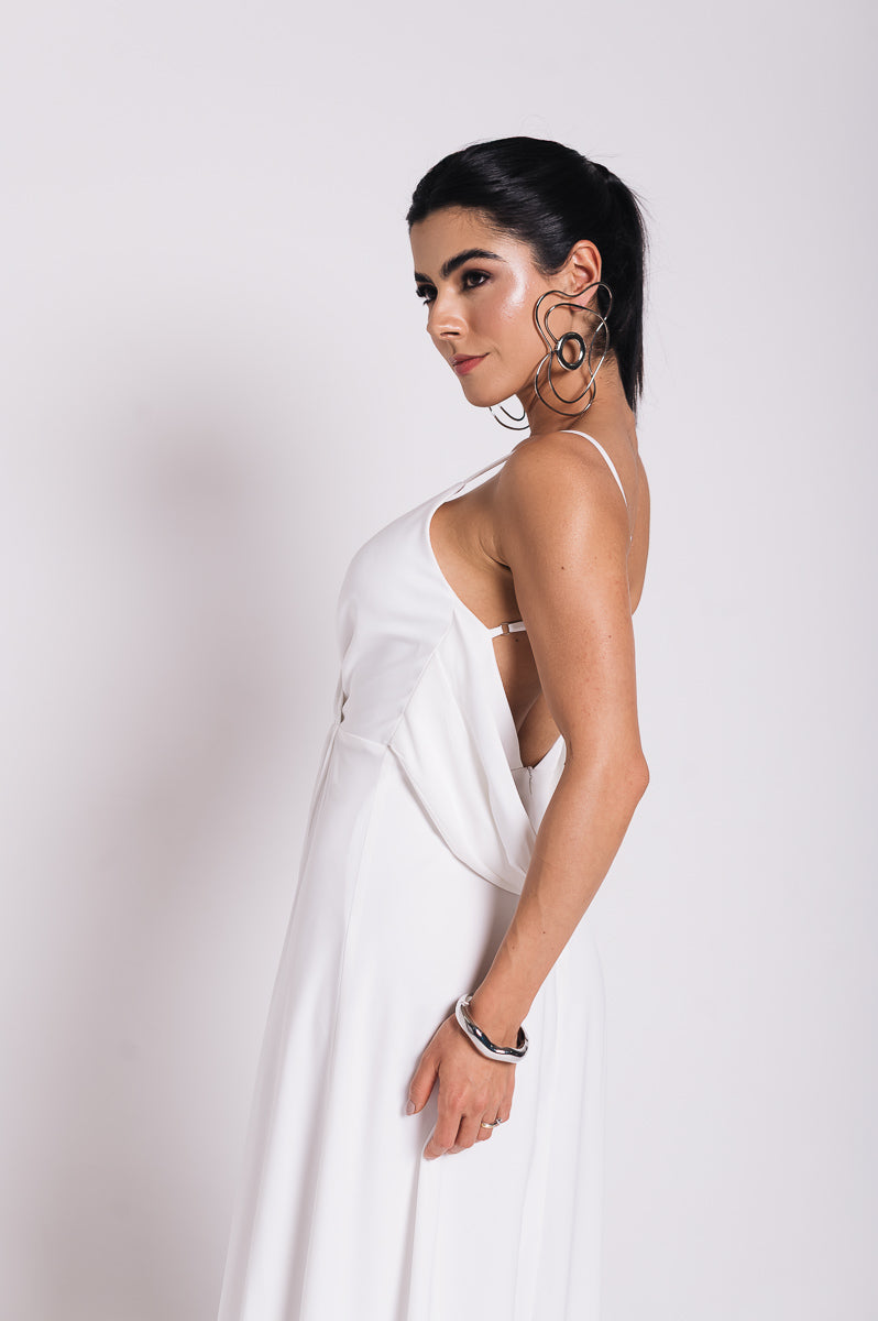 Vestido Longo Decote Costas Regina Off White Saphir