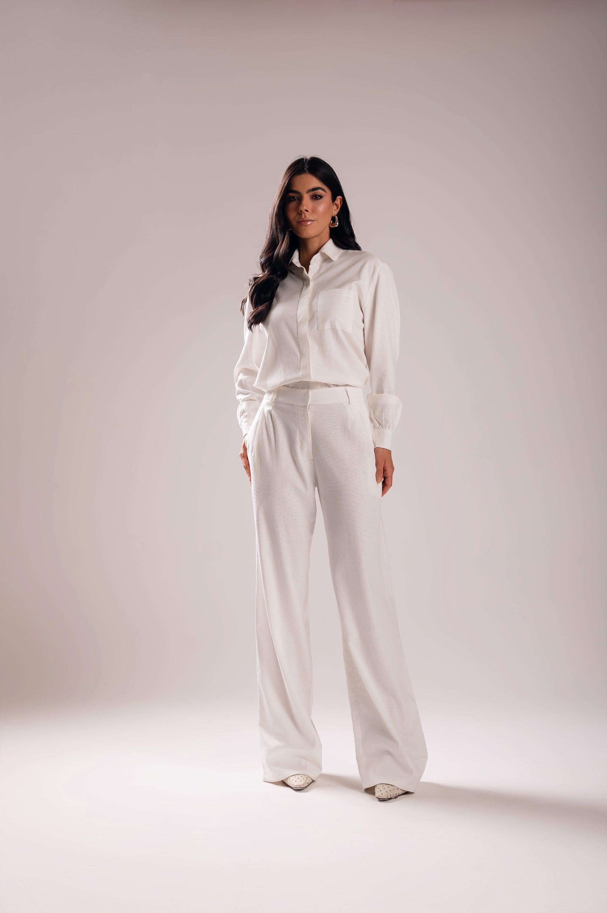 Calça Pantalona Linho Olívia Off White Saphir