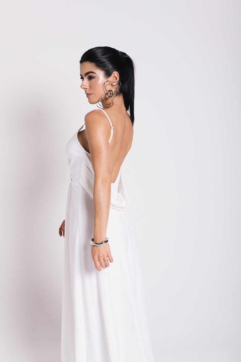 Vestido Longo Decote Costas Regina Off White Saphir