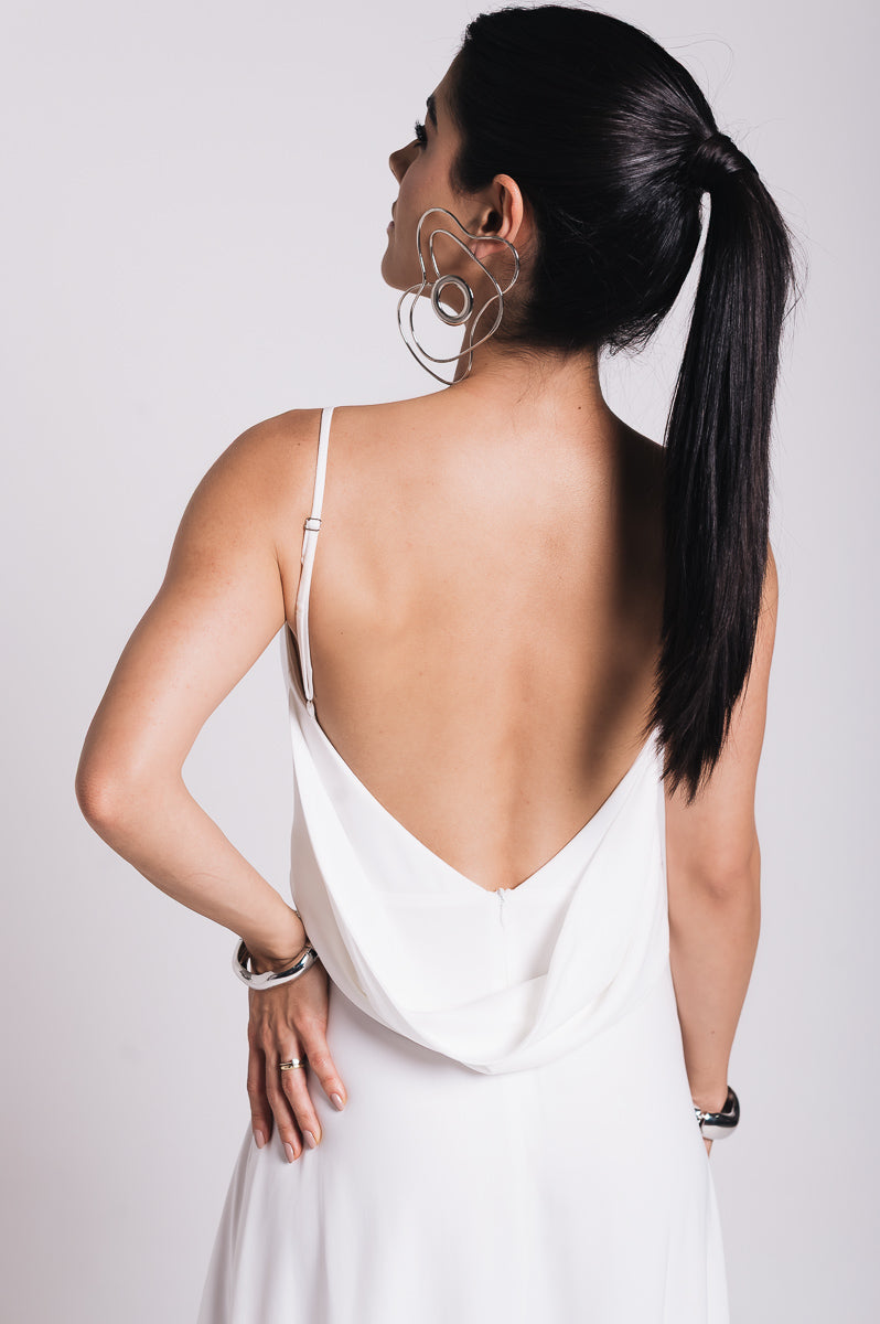 Vestido Longo Decote Costas Regina Off White Saphir