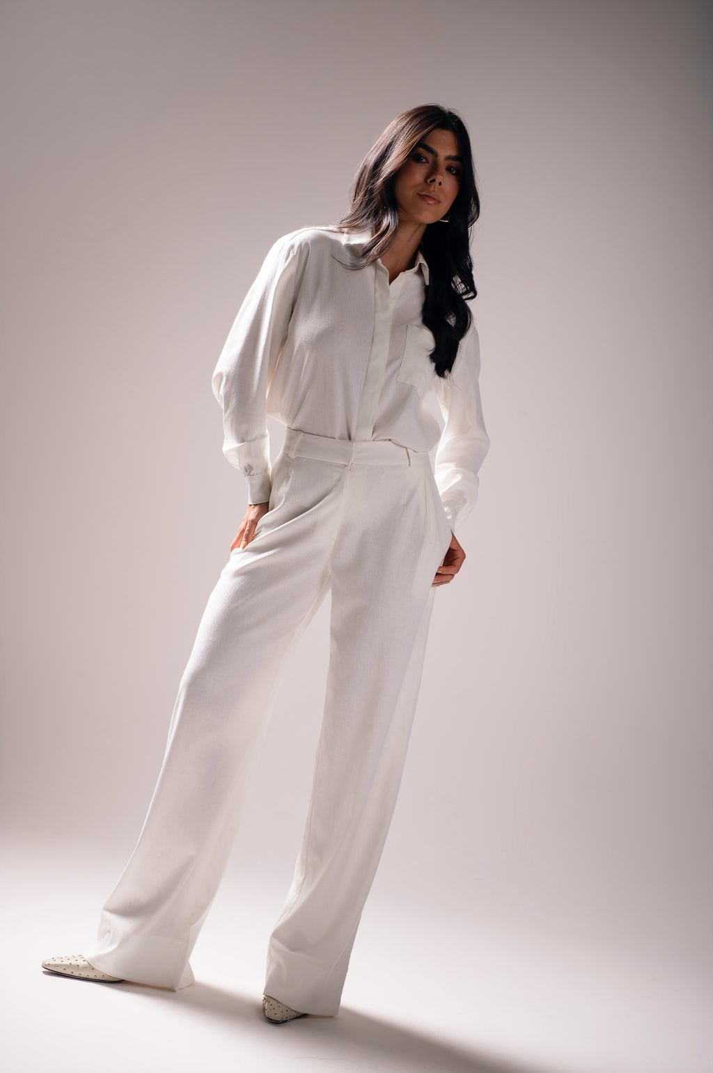 Calça Pantalona Linho Olívia Off White Saphir